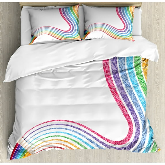 Nursery Duvet Cover Set King Size, Creativity and Imagination Themed Illustration with Colorful Painting Pencils, Decorative 3 Piece Bedding Set with 2 Pillow Shams, Multicolor, by Ambesonne