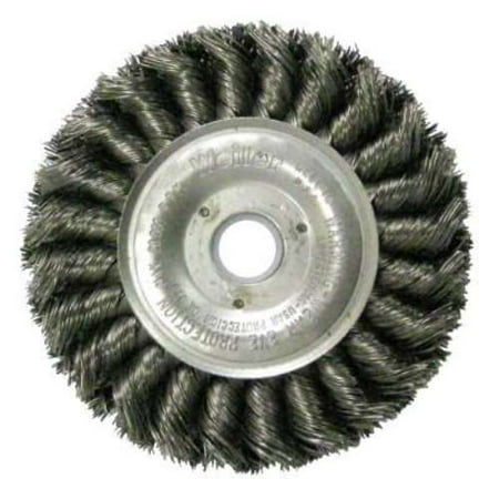 UPC: 0012382080457 | Weiler Standard Twist Knot Wire Wheel  4 in D x 1/2 in W  .014 in Steel  5/8-1/2 Arbor – 1 EA (804-08045)