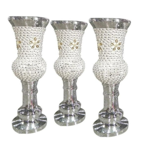 Diamonds and Pearl Studded Mosaic Mirror Floor Vase