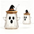 thumbnail image 2 of Halloween Themed Clear Glass Tumbler with Lid, Highland Cow Ghost Pumpkin Pattern Drinking Cup, Large Capacity Kitchen Water Glass for Juice Cocktail Coffee Home Bar Party Holiday Gift, 2 of 8