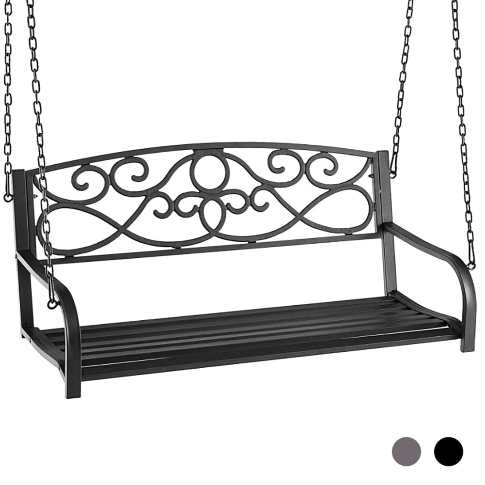 Aimee Lii Outdoor 2-Person Metal Porch Swing Chair with Chains, Comfy Outdoor Chair, Black