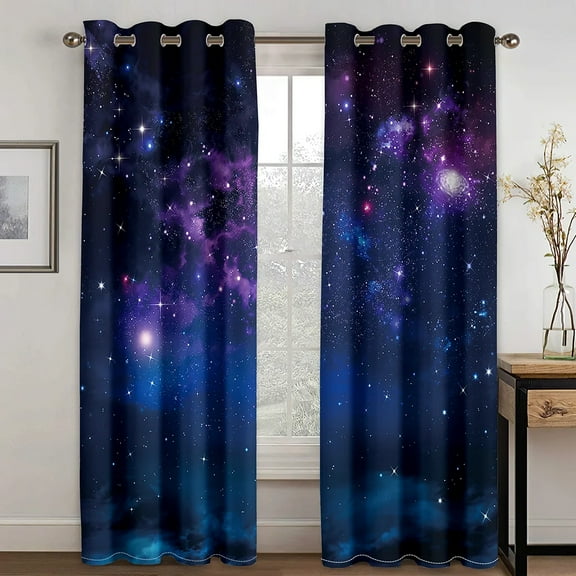 Star Sky Universe Pattern Guest Room Shade Hall Curtain Suit Bedroom with Hook Accessories Blackout