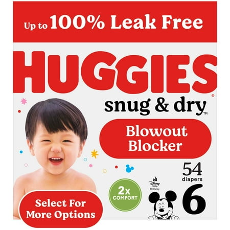 Huggies Snug & Dry Baby Diapers, Size 6 (35+ lbs), 54 Count (Select for More)