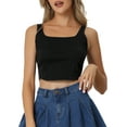thumbnail image 1 of INSPIRE CHIC Camisole Courte en Denim Sans Manches à Encolure Carrée Extensible pour Femme m Noir, 1 of 5