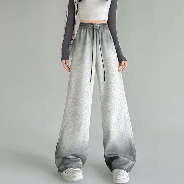 Pantalones deportivos casuales con efecto tie-dye y degradado de Bornladies, pantalones de chándal holgados de talle alto y pierna ancha para mujer, nuevos de otoño
