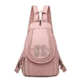 thumbnail image 3 of Mochila de cuero lavado de alta calidad para mujer, moderna mochila 3 en 1 con bordado, mochila de viaje informal para niñas, 3 of 5
