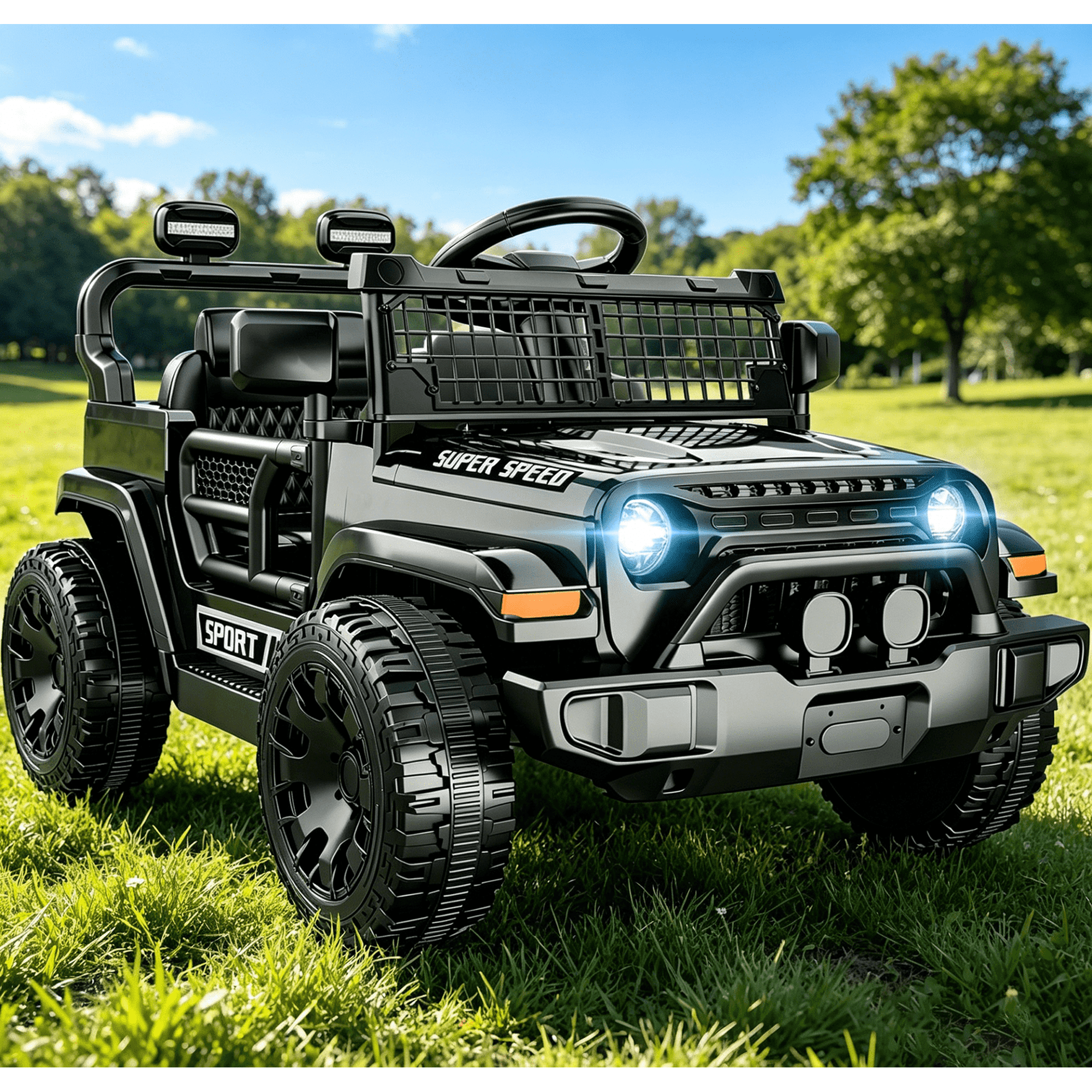 OROFULL 12V Electric Ride On Car, Kids Ride On Truck Toy with Remote Control, Double Doors and Music for Toddlers, Boys and Girls,Black