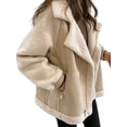 thumbnail image 3 of Women Trendy Winter Coat Faux Lamb Fur Leather Cropped Lambswool Biker Jacket Lapel Zipper Coat Apricot S, 3 of 7