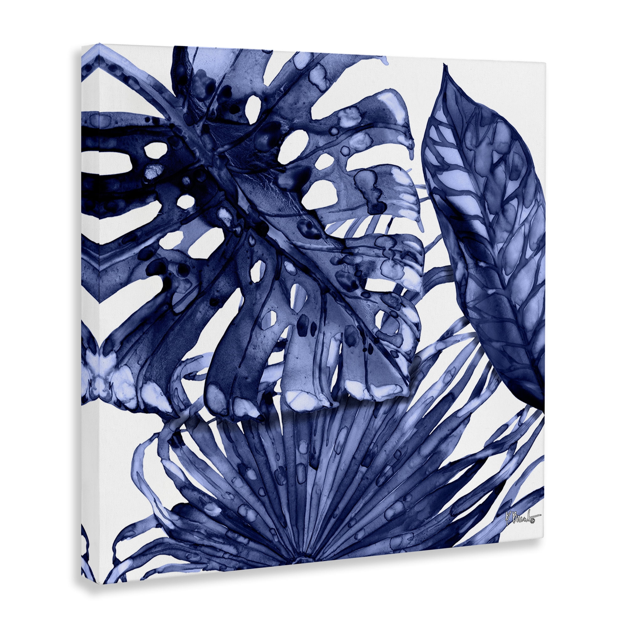 Stupell Industries Blue Hued Palms Botanical & Floral Painting Gallery Wrapped Canvas Art Print Wall Art, 17 x 17