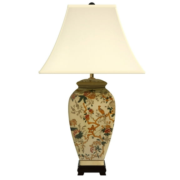 Oriental Furniture 25" Autumn Birds and Flowers Vase Lamp