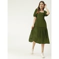 thumbnail image 3 of Moomaya Solid Square Neck Smocked Midi Dress, Poly Georgette Dresses For Women, 3 of 8