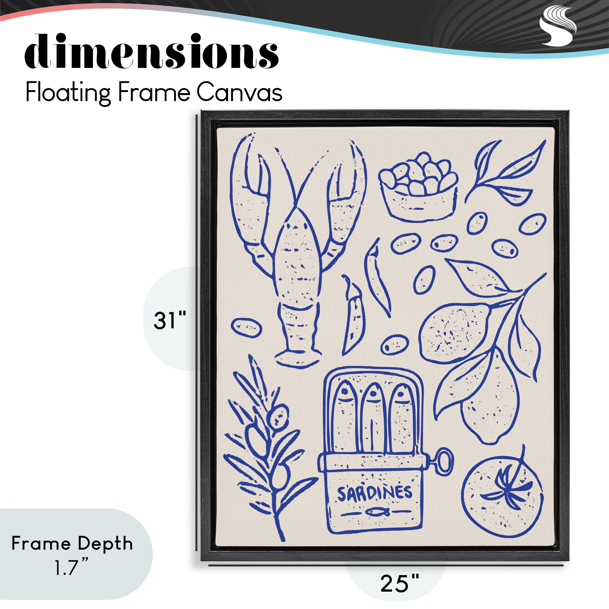Stupell Industries Seafood & Herbs Simplicity Black Framed Floater Canvas Wall Art, design by Camila Juncos
