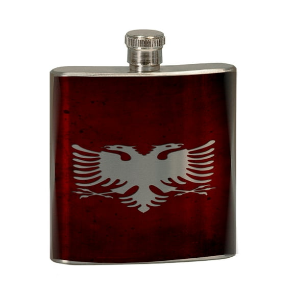 KuzmarK 6 oz. Stainless Steel Pocket Hip Liquor Flask - Albanian Flag