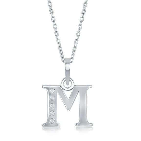 TheJewelryHut Fancy Designer Sterling Silver 0.03cttw Diamond 'M' Initial Pendant w/Chain