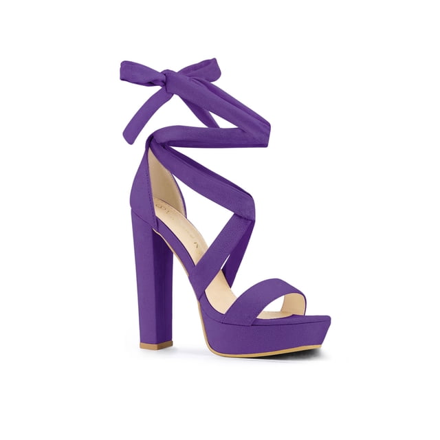 BLISSFUL STEP Sandales à Talon Bloc à Plateforme à Lacets pour Femmes Violet 7