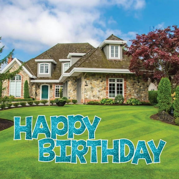Teal Sparkle 24" Tall KG Happy Birthday Yard Decoration Set - KG - 13 Pc Set