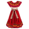 IDOPIP Kids Girls Traditional Mexican Dress Cinco De Mayo Fiesta Ribbon Ruffle Drape Party ...