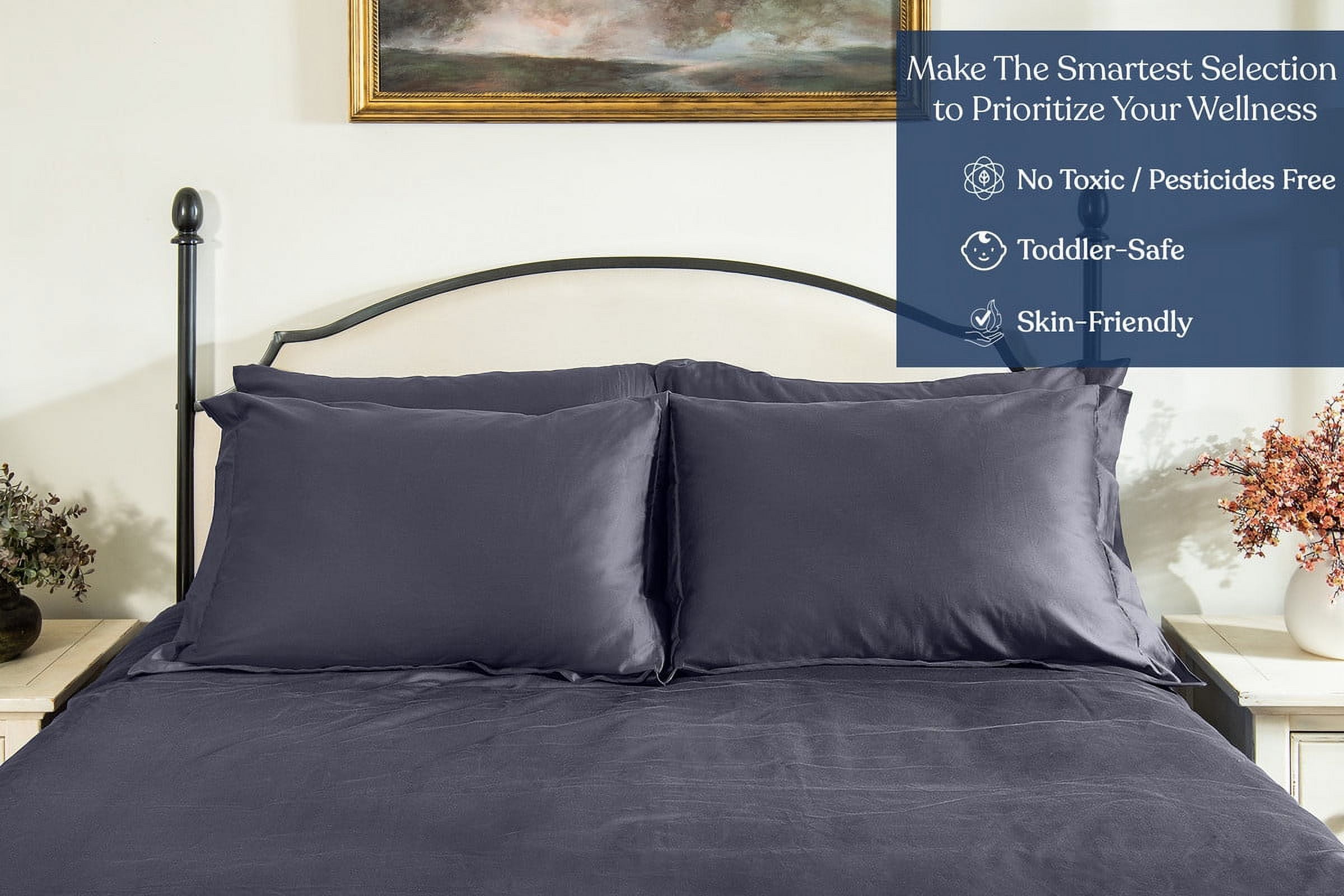 Delara GOTS Certified Organic Cotton Twin Duvet Cover Set, 400TC, Soft, Breathable, 8 Ties, Dark Grey for Hot Sleepers