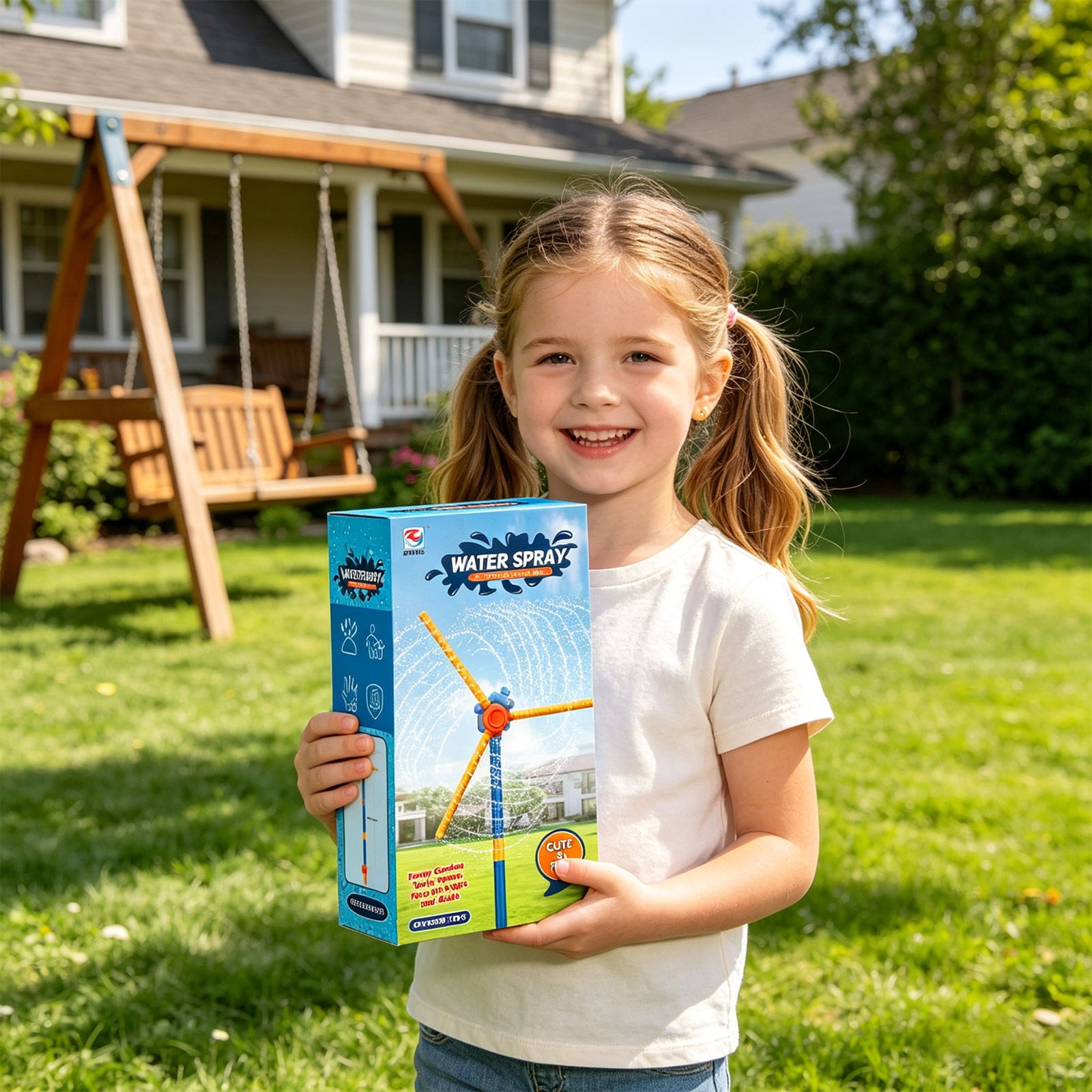RUIG 59" Windmill Water Sprinkler for Kids Summer Toys, 360° Spinning Splash Water Toy, Outdoor Backyard Games Summer Fun for Boys Girls Dogs & Garden Watering