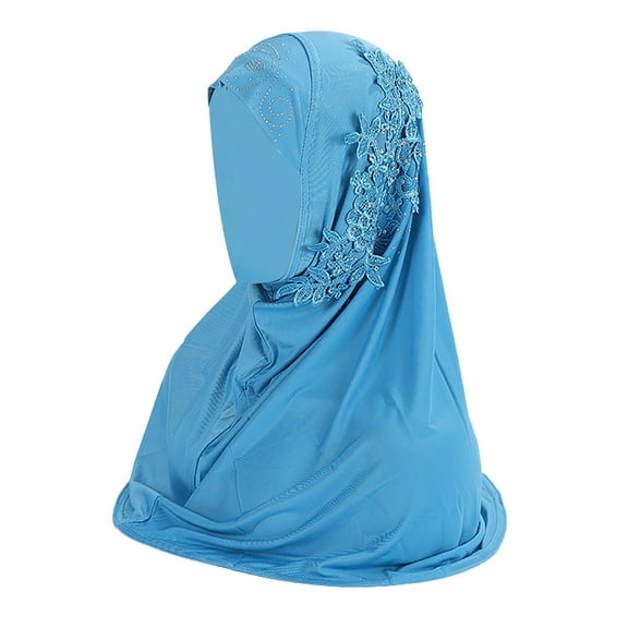 XDIAHBPL Turbans For Women Muslim Hijab Wrap Solid Color Lace Muslim Hijab Wrap Cap Head Cover Blue