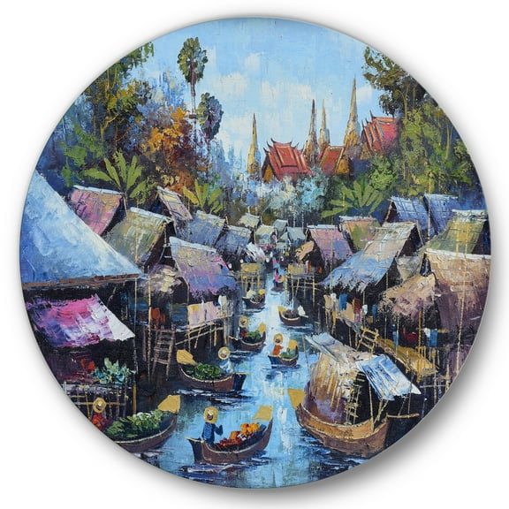 Designart 'Ancient Waterside Life I' Traditional Circle Metal Wall Art 36x36 - Disc of 36