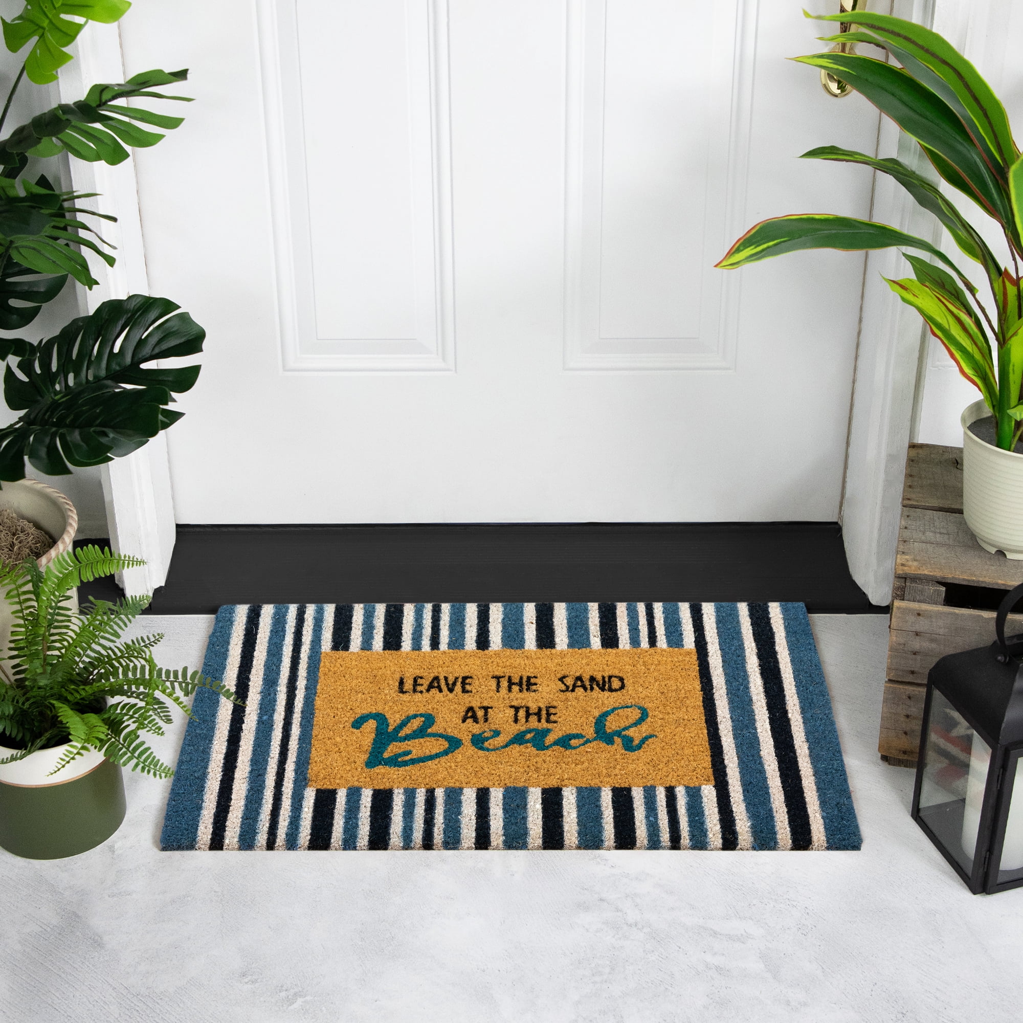 Northlight Natural Coir Leave the Sand at the Beach Striped Outdoor Doormat - 18" x 30"
