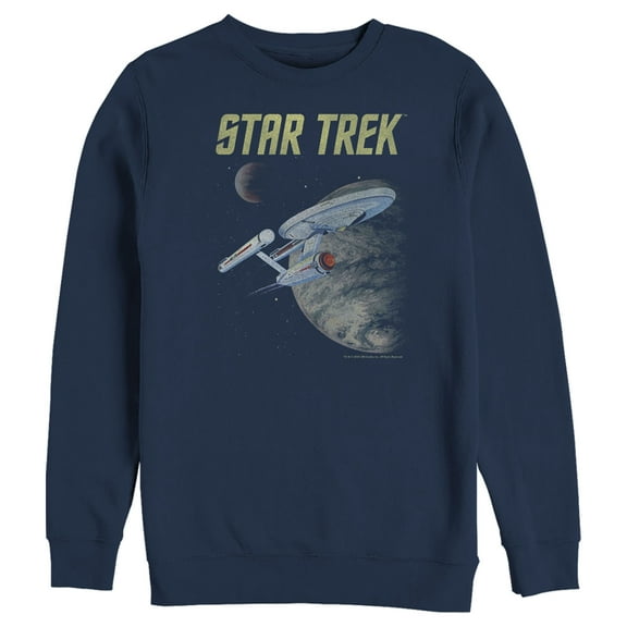 Men's Star Trek: The Original Series USS Enterprise Discovering New Worlds In Space  Sweatshirt Navy Blue Medium