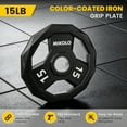 thumbnail image 5 of MIKOLO Color Coded Weight Plate 2-Inch Rubber Coated Olympic Grip Plate for Barbell, Solid Cast Iron for Strength Training, Weightlifting, Crossfit, Home Gym, 30LB, 15LB, Pair, 5 of 9