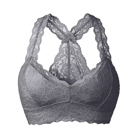 KELINFONG Womens Floral Lace Bralette Unpadded Unlined Wireless Bra Sexy Racerback Lace Bra