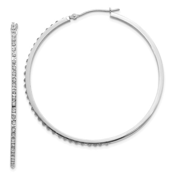 Auriga 14k White Gold Diamond Fascination Large Round Hinged Hoop Earrings for Women
