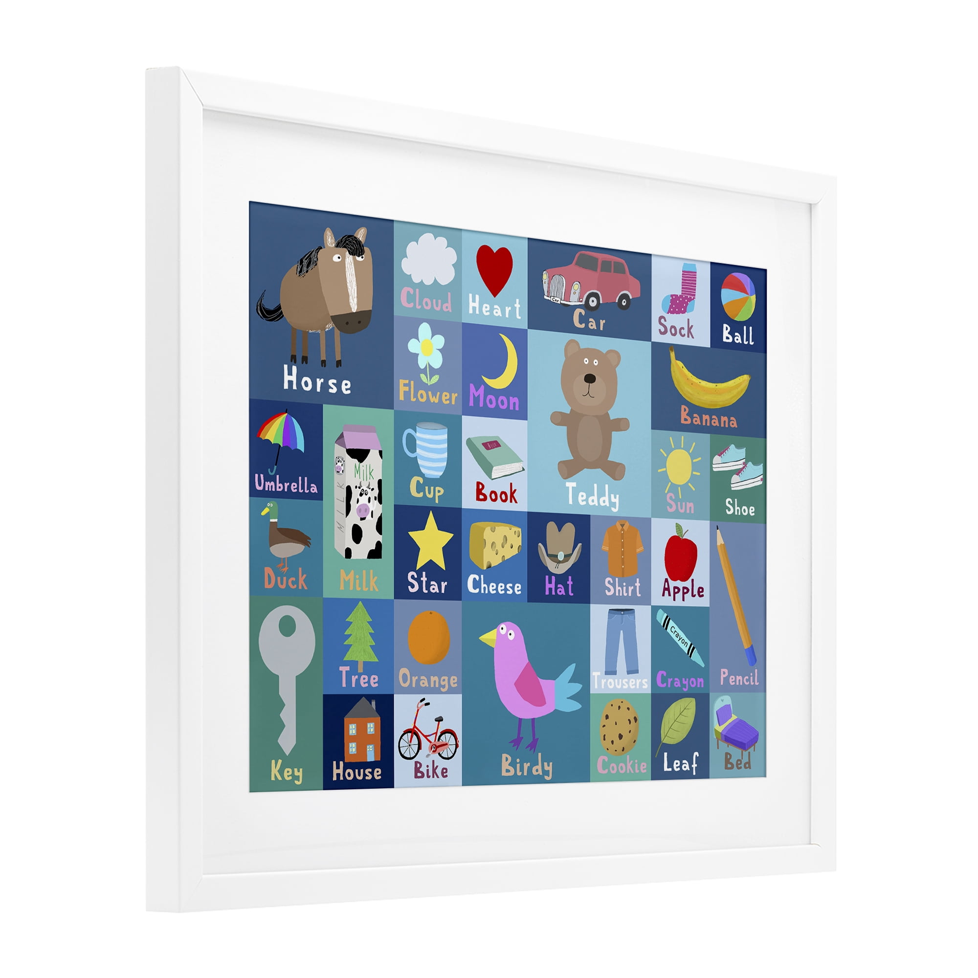 Stupell Industries Blue First Words White Framed Print Under Glass, design by Carla Daly
