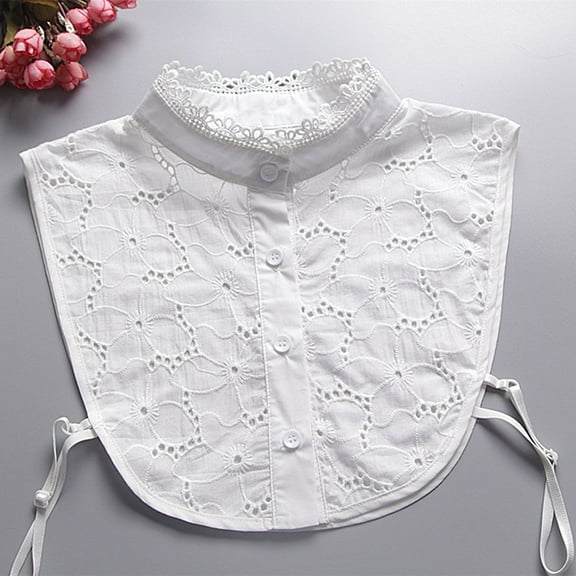 D-GROEE Lady Half-Shirt Blouse Hollow Out Detachable Stand Lace Chiffon Fake Collars Dickey Collar Faux Collar