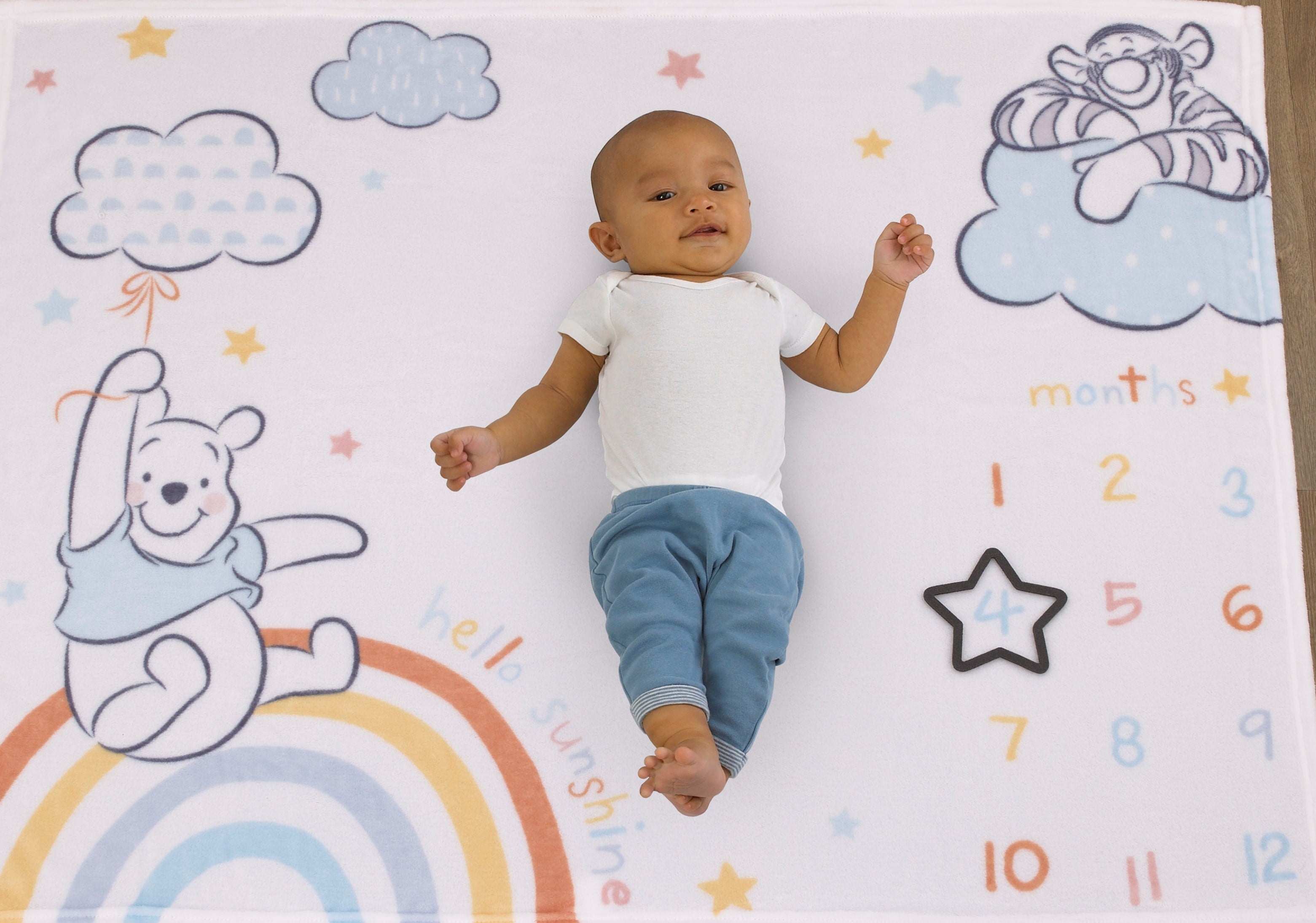 Disney Winnie The Pooh Rainbow Super Soft Milestone Baby Blanket with Felt Marker, Infant Unisex, 40 x 50"