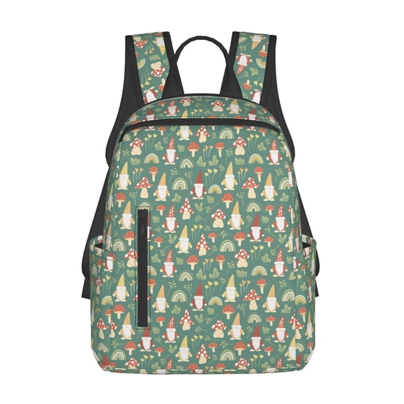 Honeii Mushrooms Gnome Print Lightweight Backpacks,Carry on Backpack,Durable Backpack for School, Work & Travel