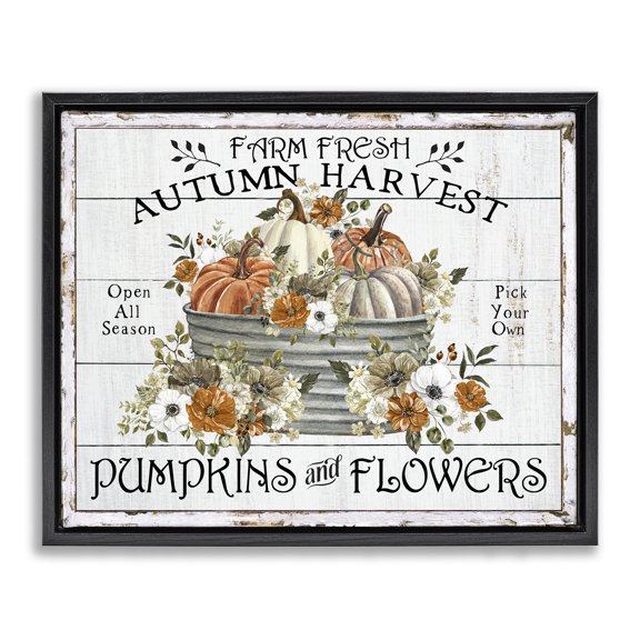 Stupell Industries Farm Fresh Harvest Pumpkin Holiday Painting Black Floater Framed Canvas Art Prints Wall Art, 21 x 17