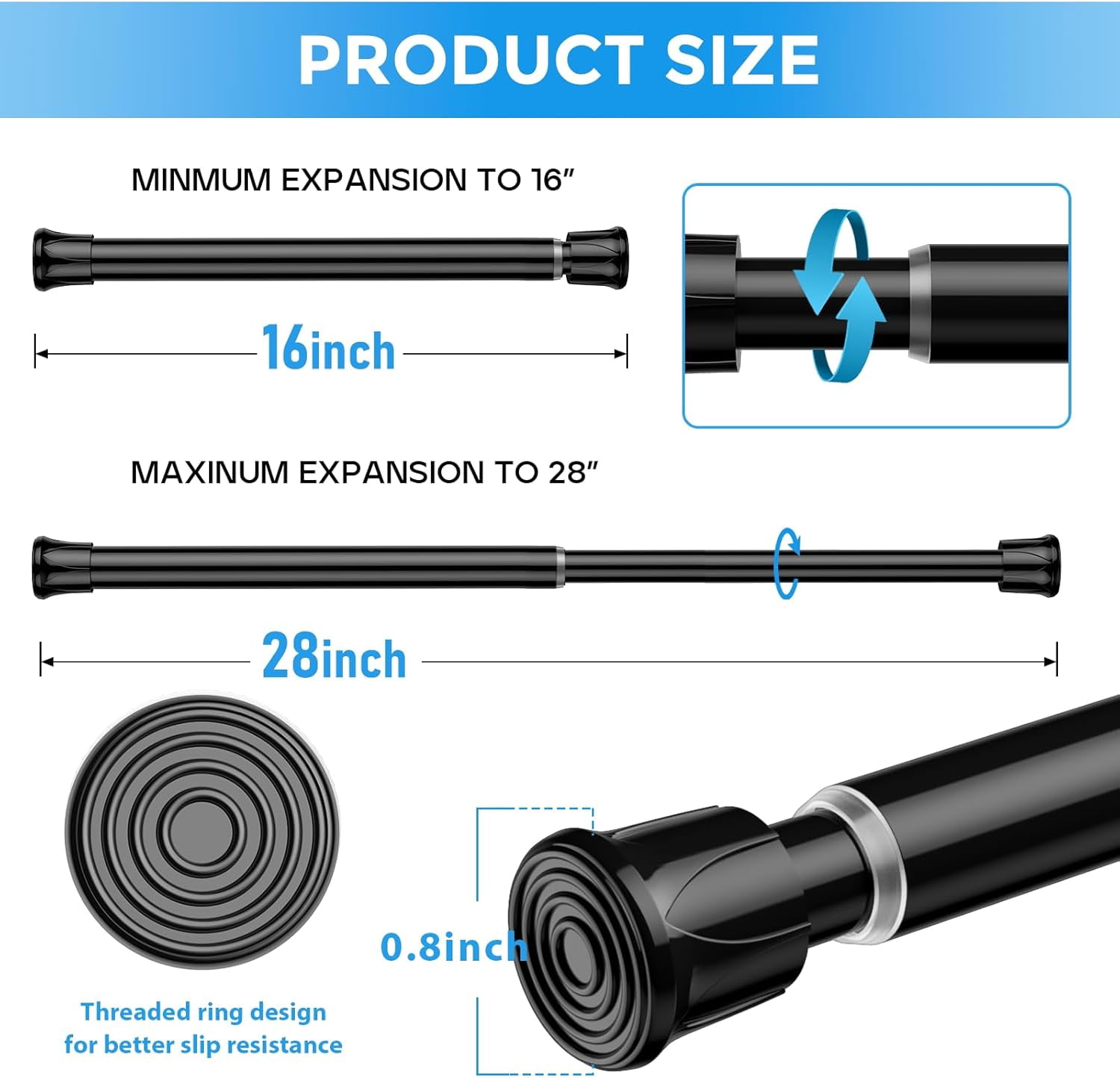 FRKSMD-6 Pack Small Tension Rod 18 to 28 Inch White Tension Curtain Rod Adjustable Spring Curtain Rods No Drilling Expandable Pressure Short Curtain Rods for Windows,Closets,Doorway,Kitchen