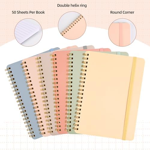 Quivanta 6 PCS Small Spiral Notebook 5x7, Cute Aesthetic Spiral Journal Note book for Women & Men, Spiral Bound Journals for Work School Note Taking Business, Journals for Writing 50 Sheets
