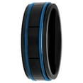 thumbnail image 2 of Mens Stainless Steel Black & Blue IP Grooved wedding Band - Mens ring, 2 of 5