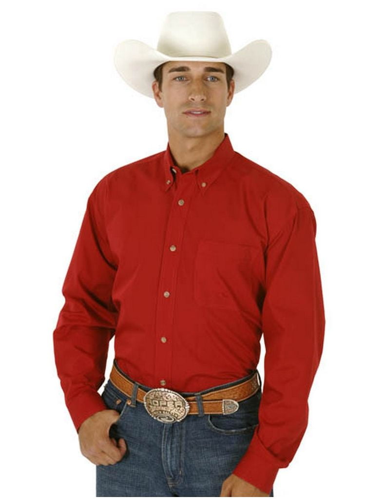 Roper Western Shirt Mens L/S Button Solid Red 0300103660022 RE
