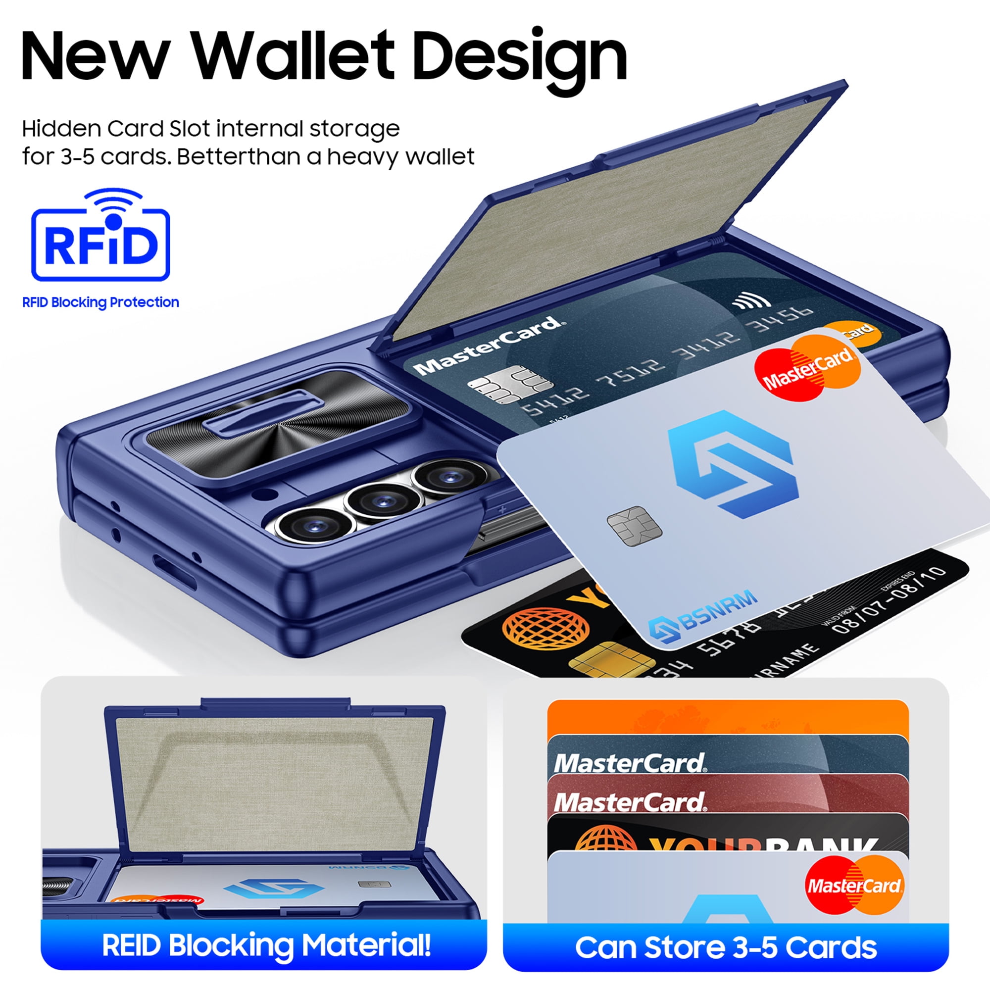 Oupeigar for Samsung Galaxy Z Fold 6 Phone Case,with RFID Cards Holder,S Pen Holder,Camera Cover, Shockproof Silicone Protective Wallet Case-Blue