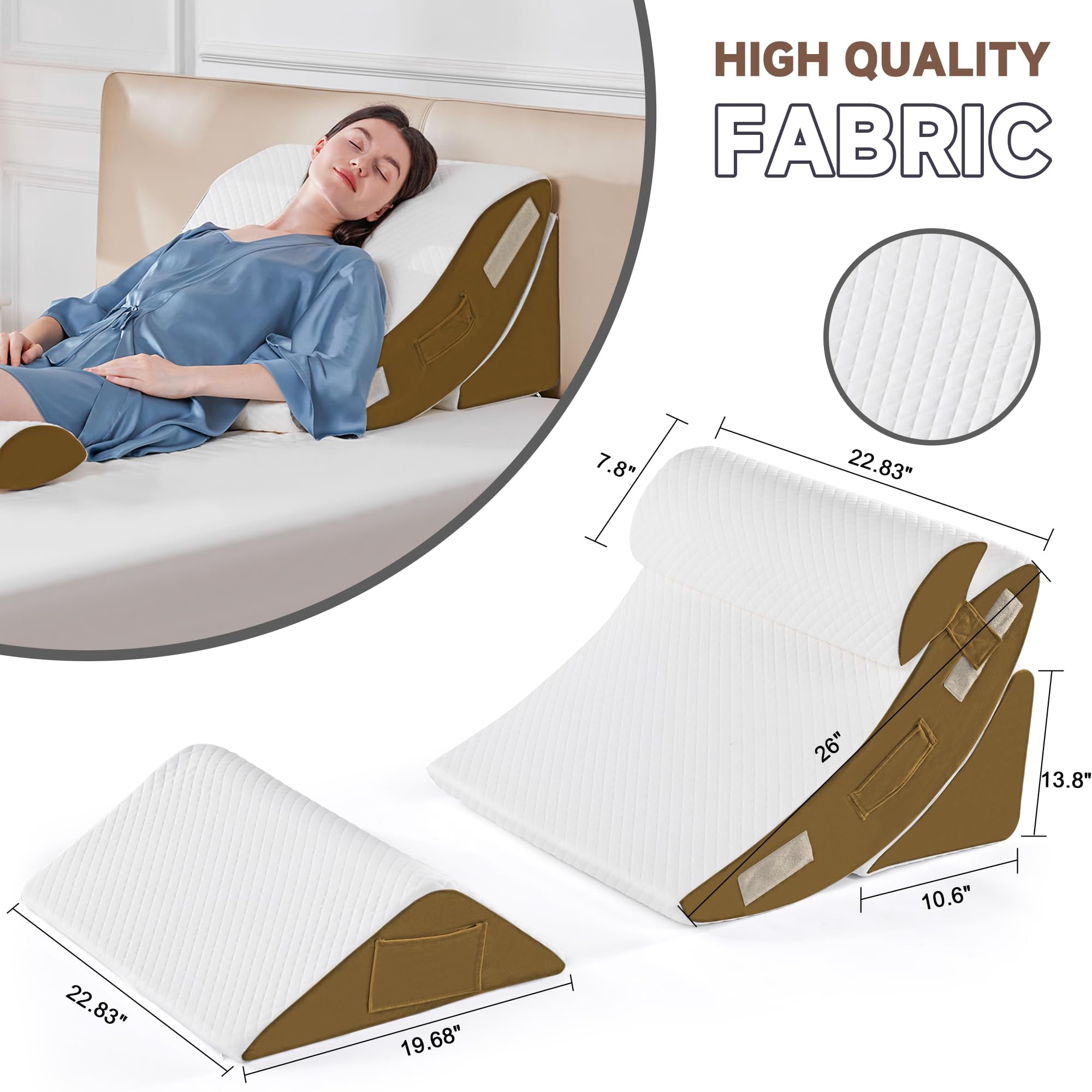 4pcs Orthopedic Bed Wedge Pillow Set For Sleeping  Post Surgery Foam Body Back And Leg Pain Relief Triangle Adjustable Support - Acid Reflux Pillows Brown