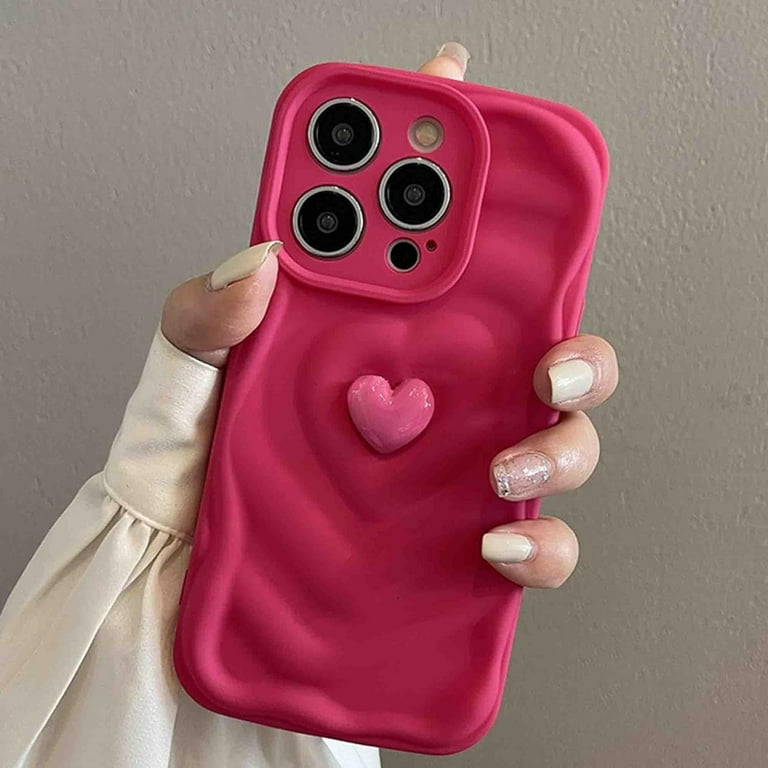 Hot Pink Heart Phone Case Compatible with iPhone 14, Cute