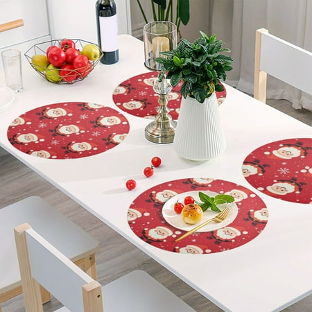

Round Grid Placemat One Sizex4 Round Placemat PVC Plate Mat，15.4 Inch Non-Slip and Heat Resistant Table Placemat Dining Room Placemat Santa Seamless