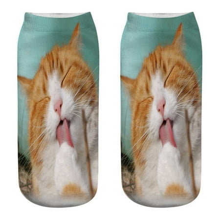 

Women 3D Novelty Crazy Funny Cat Ankle Socks Cute Colorful Cartoon Low Cut Socks E One Size