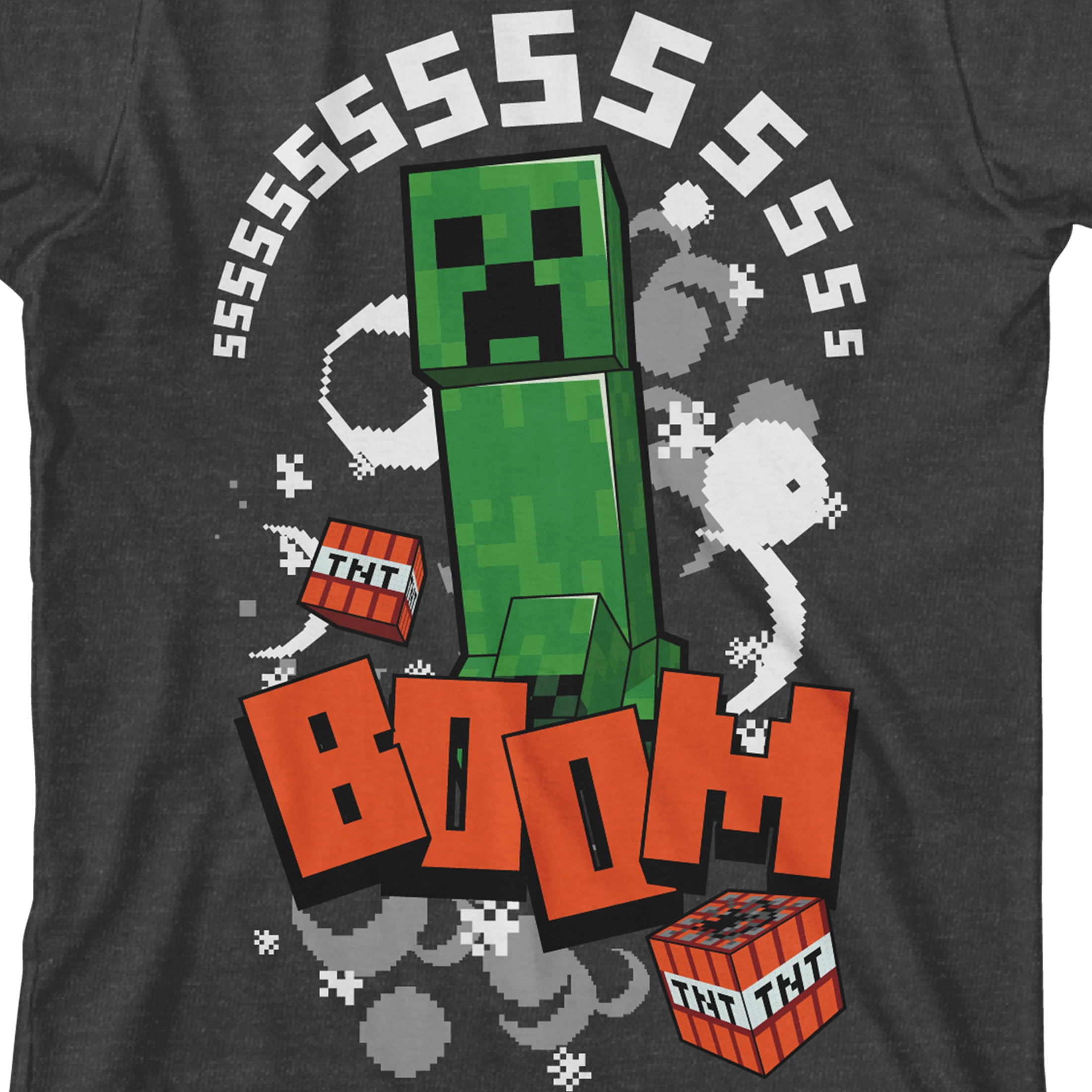 Boy's Minecraft Creeper Face Performance Graphic Tee Charcoal Heather Large