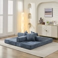 thumbnail image 4 of Folding Mattress Sofa Bed, 79'' Foldable Sleeper Lounge Modular Couch, Sleeper Sofa Couch with Armrest and Pillows, Chenille Floor Sofa Lounge Couch for Living Room Bedroom,Blue, 4 of 14