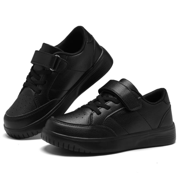 Kids Light Athletic Sneakers, Hook and Loop Daily Walking Shoes, Black (Boys & Girls)
