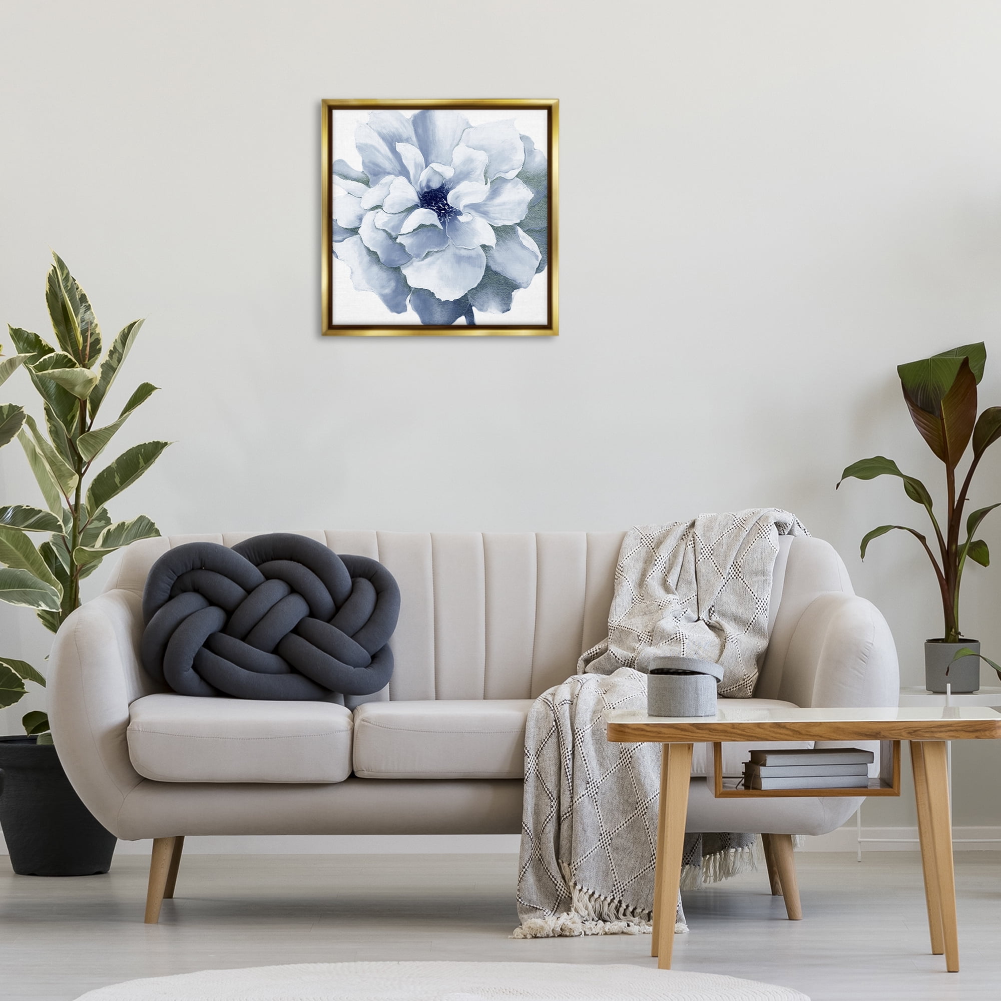 Stupell Industries Blue Radiant Bloom Botanical & Floral Painting Gold Floater Framed Art Print Wall Art, 25 x 25