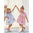 thumbnail image 6 of BemeyourBBs Toddler Baby Girl Summer Starfish Dress Plaid Gingham Short Sleeve Doll Collar Seashell Embroidery A-Line Dress Toddler Girls Casual Dress, 6 of 9