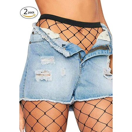 Fishnet Stockings Sexy Fishnet Pantyhose for Women, Rave Outfits Fishnet Stockings Plus Size, High Waist Hollow Thigh High Black Fishnet Tights (2 Pair), Gift for Girls or Mother's Day,